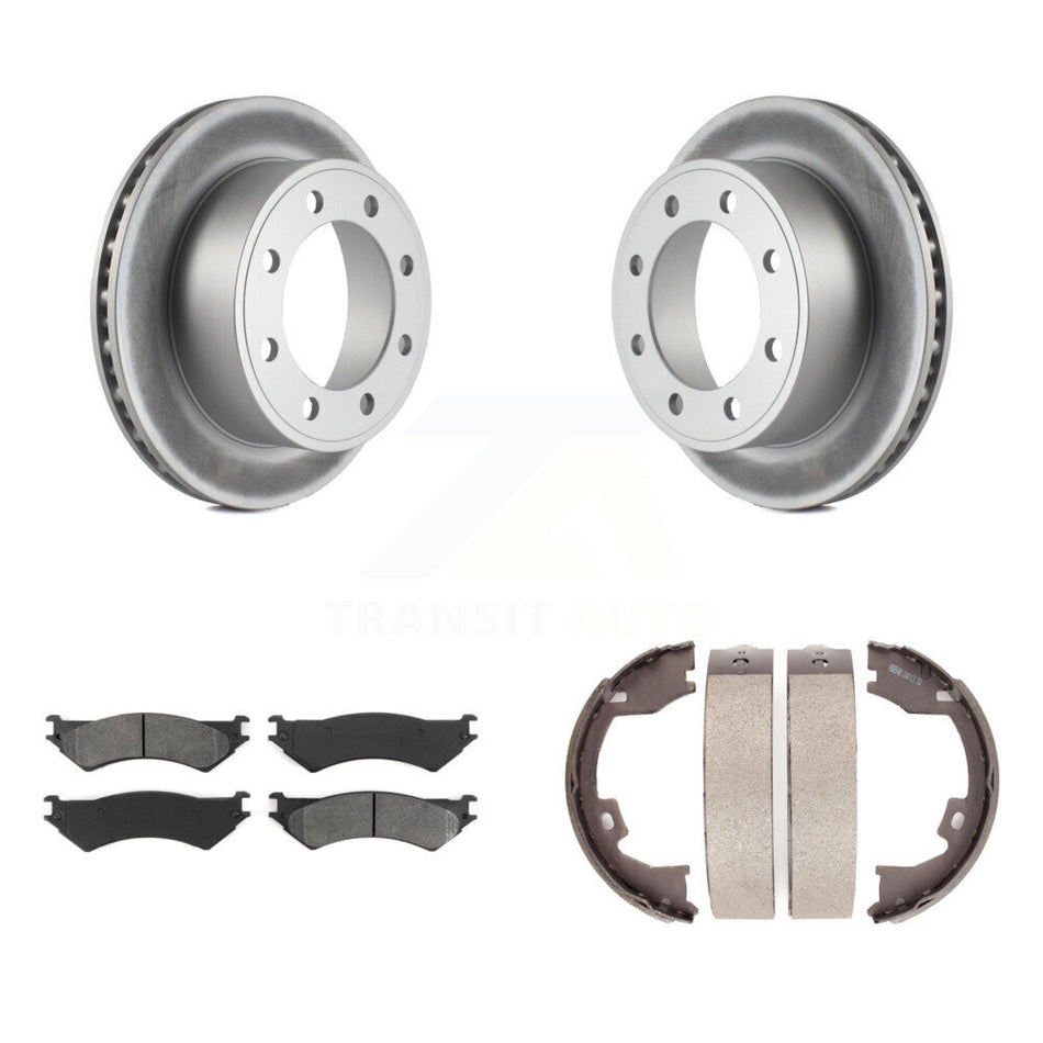 Rear Disc Coated Rotors Semi-Metallic Pads & Parking Shoes Kit For Ford E-350 Super Duty KGS-103104
