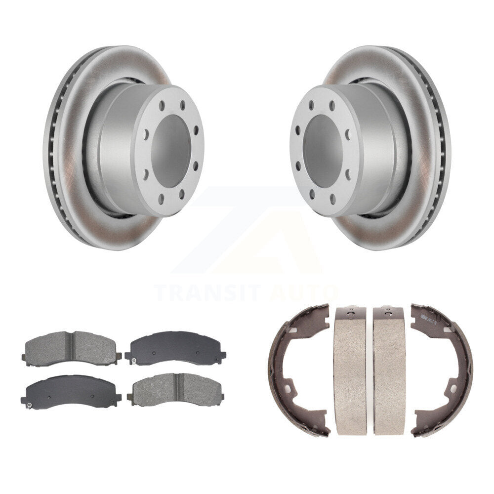 Rear Disc Coated Rotors Semi-Metallic Pads And Parking Brake Shoes Kit For Ram 2500 3500 KGS-103116