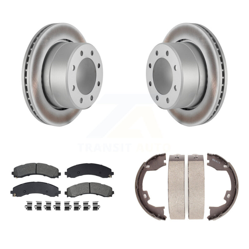 Rear Disc Coated Rotors Semi-Metallic Pads And Parking Brake Shoes Kit For Ram 3500 KGS-103117