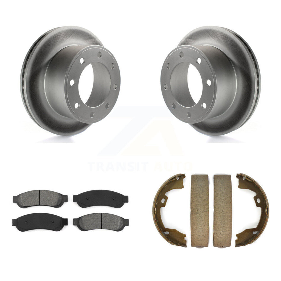 Rear Disc Coated Rotors Semi-Metallic Pads & Parking Shoes Kit For Ford F-350 Super Duty KGS-103163