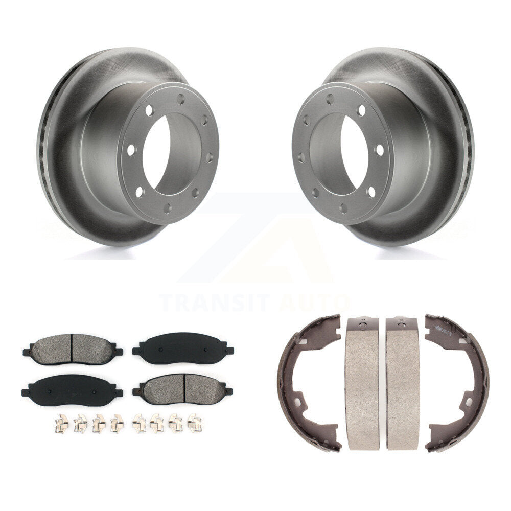 Rear Disc Coated Rotors Semi-Metallic Pads & Parking Shoes Kit For Ford F-350 Super Duty KGS-103164