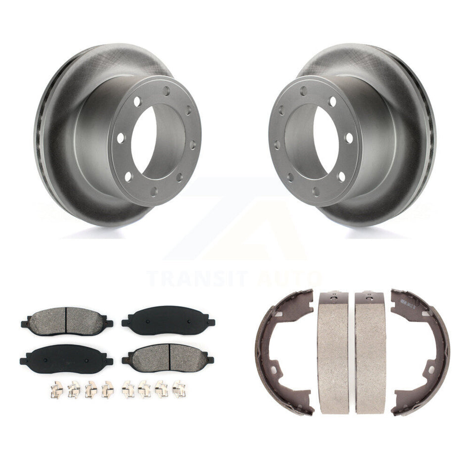 Rear Disc Coated Rotors Semi-Metallic Pads & Parking Shoes Kit For Ford F-350 Super Duty KGS-103164