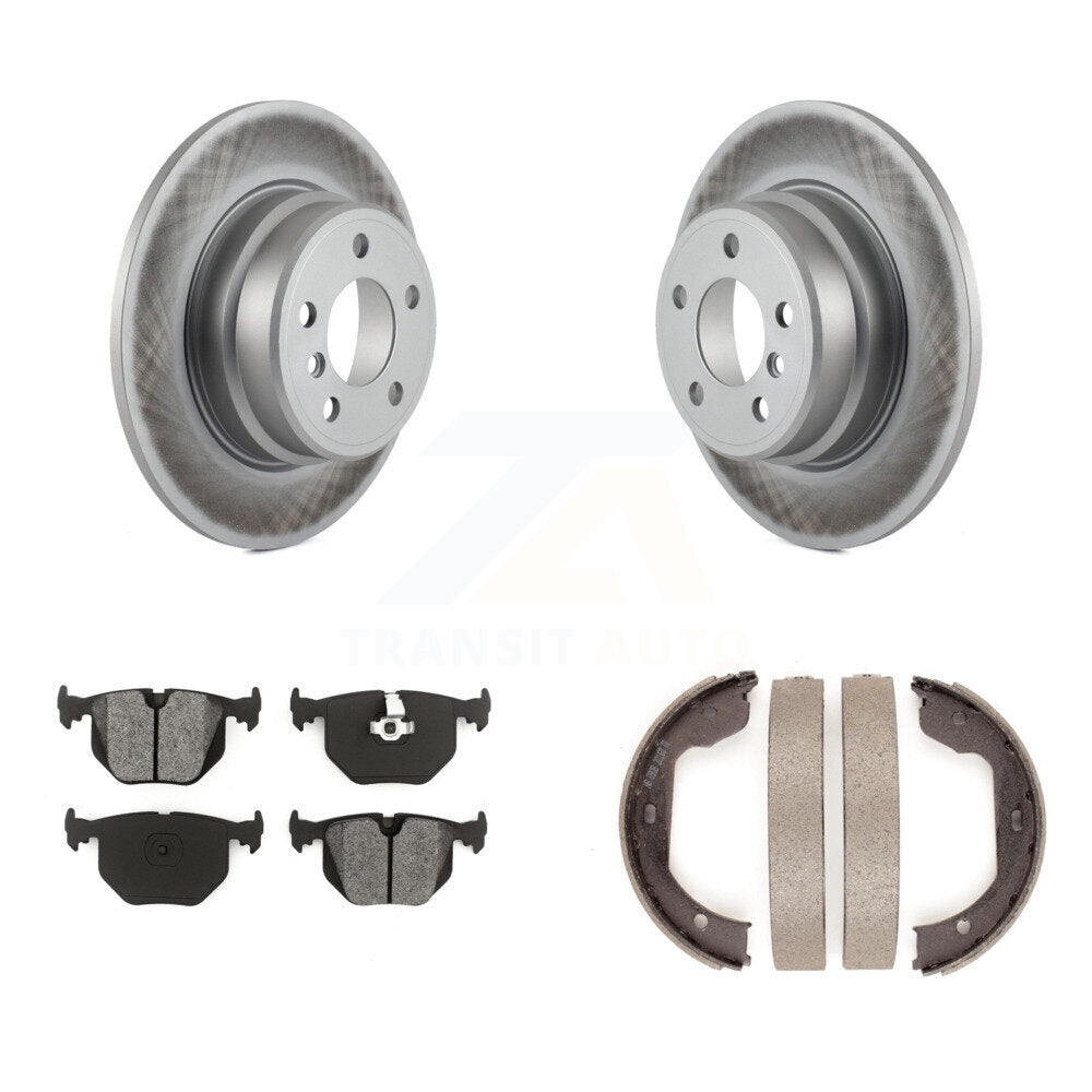 Rear Disc Coated Rotors Semi-Metallic Pads And Parking Brake Shoes Kit For BMW X5 KGS-103169