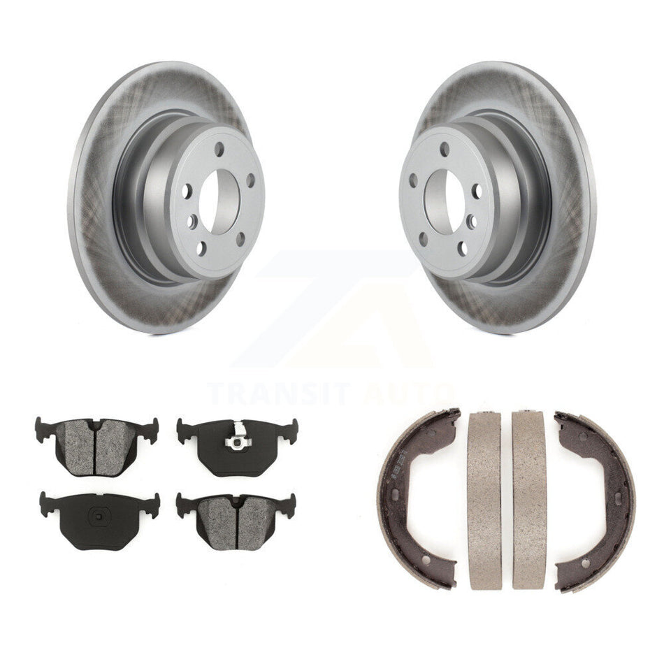 Rear Disc Coated Rotors Semi-Metallic Pads And Parking Brake Shoes Kit For BMW X5 KGS-103169