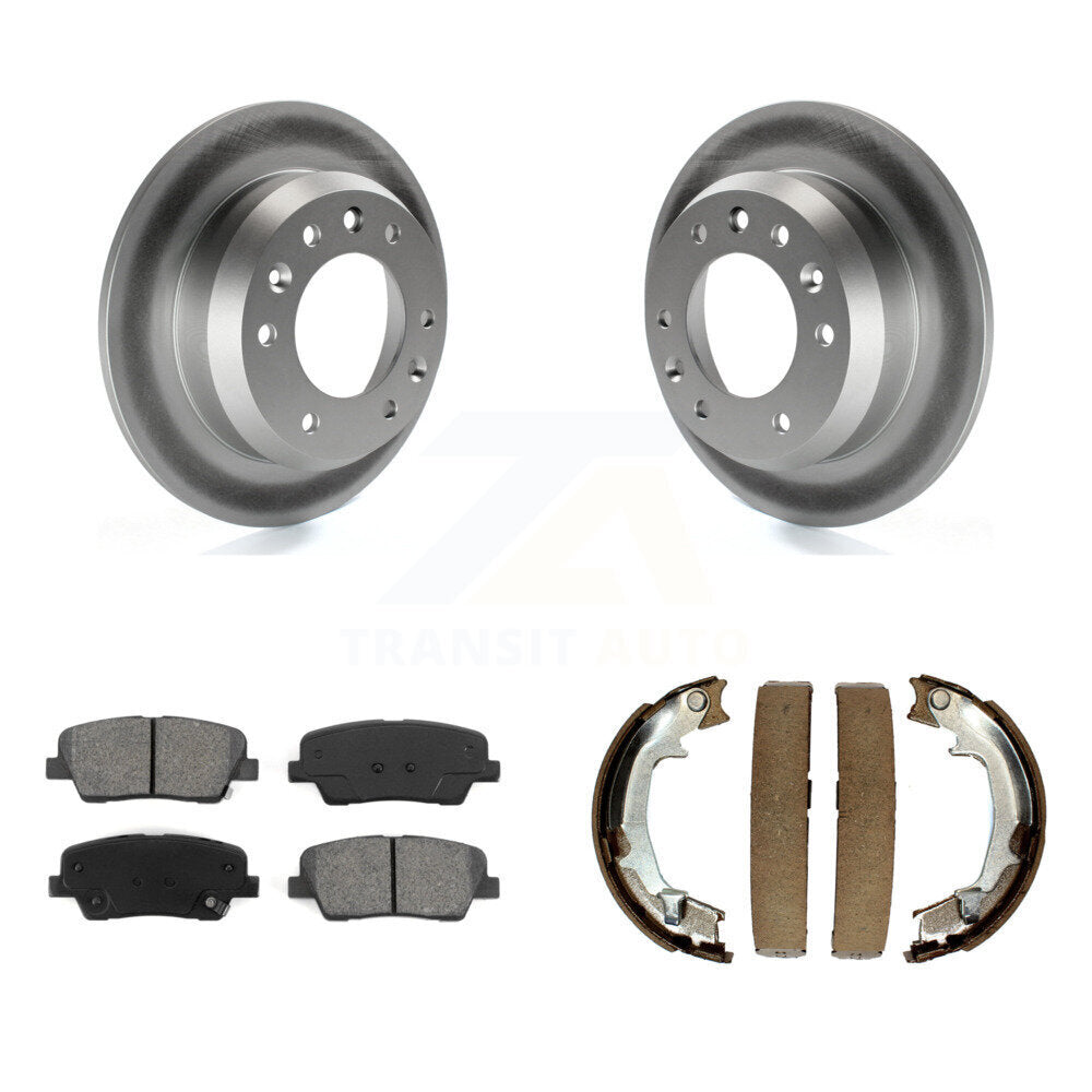 Rear Disc Coated Rotors Semi-Metallic Pads Parking Brake Shoes Kit For Kia Sedona Hyundai KGS-103204