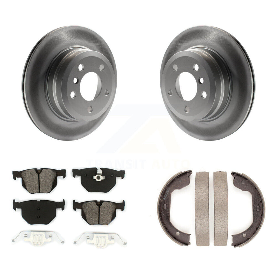 Rear Disc Coated Rotors Semi-Metallic Pads And Parking Brake Shoes Kit For BMW X5 X6 KGS-103212