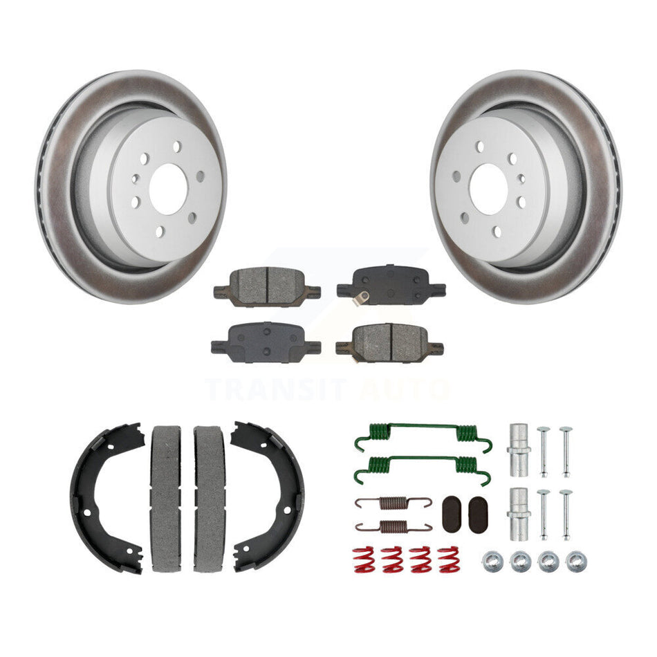 Rear Disc Coated Rotors Semi-Metallic Pads Parking Shoes & Hardware Kit For Chevrolet GMC KGS-103262