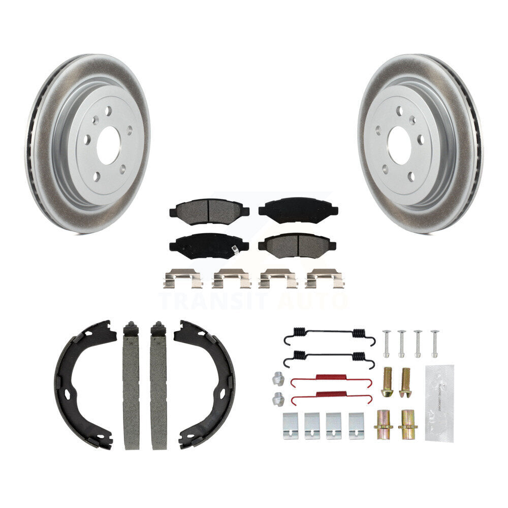 Rear Disc Coated Rotors Semi-Metallic Pads Parking Shoes & Hardware Kit For Cadillac CTS KGS-103264