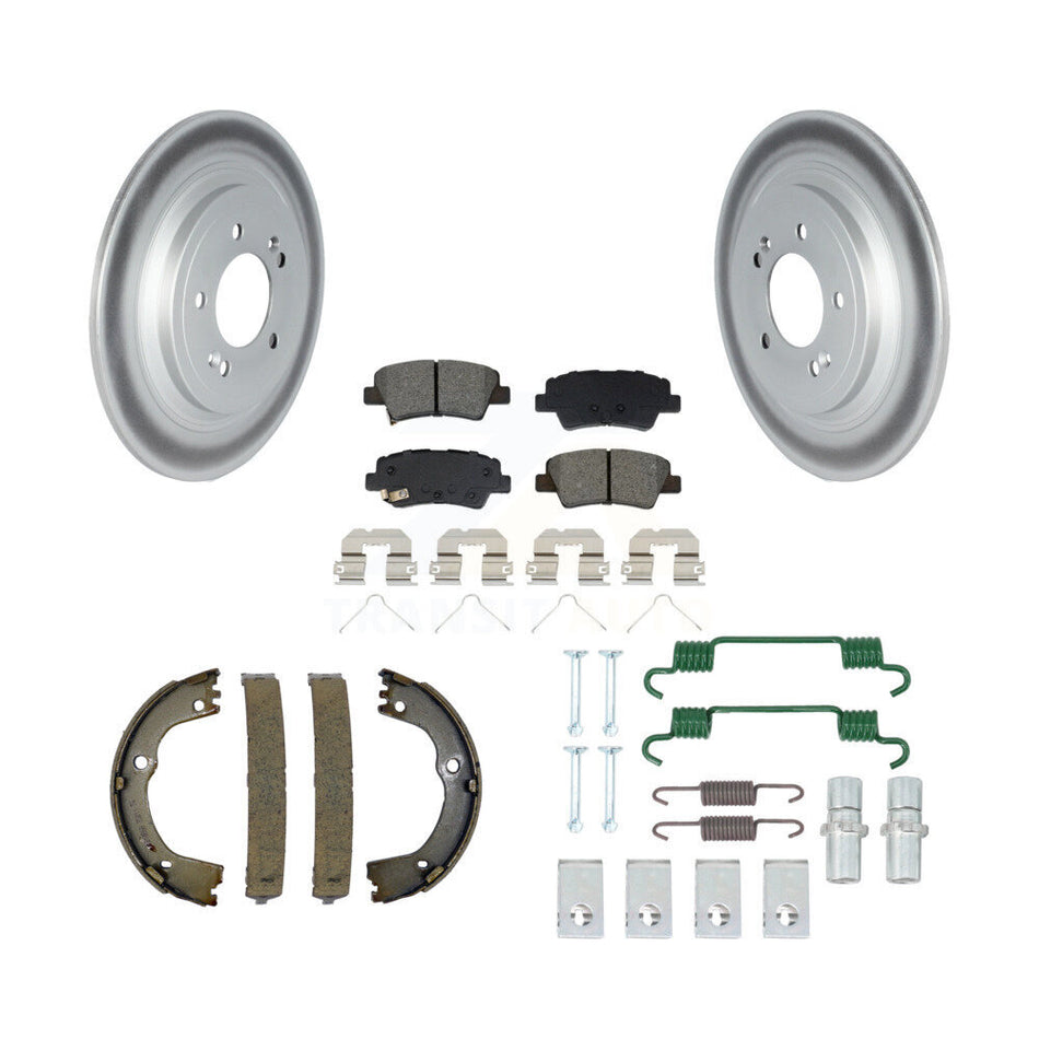 Rear Disc Coated Rotors Semi-Metallic Pads Parking Shoes & Hardware Kit For Kia Sportage KGS-103271