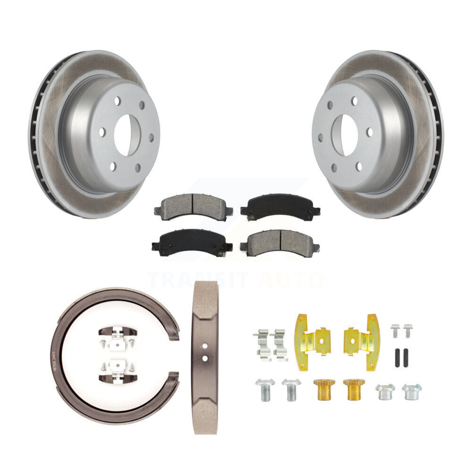Rear Disc Coated Rotors Semi-Metallic Pads Parking Shoes & Hardware Kit For Chevrolet GMC KGS-103287