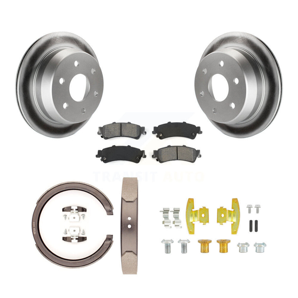 Rear Disc Coated Rotors Semi-Metallic Pads Parking Shoes Hardware Kit For Chevrolet 1500 KGS-103288