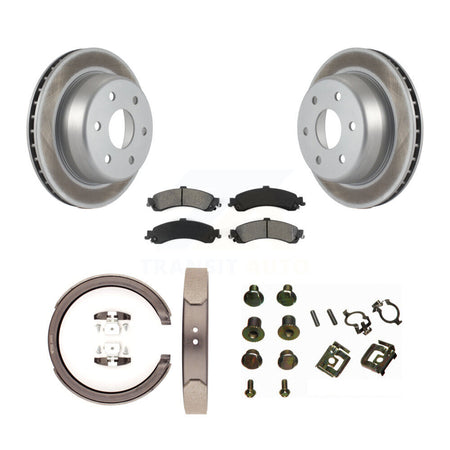 Rear Disc Coated Rotors Semi-Metallic Pads Parking Shoes Hardware Kit For Chevrolet 1500 KGS-103289