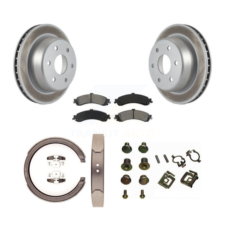 Rear Disc Coated Rotors Semi-Metallic Pads Parking Shoes Hardware Kit For Chevrolet 1500 KGS-103289