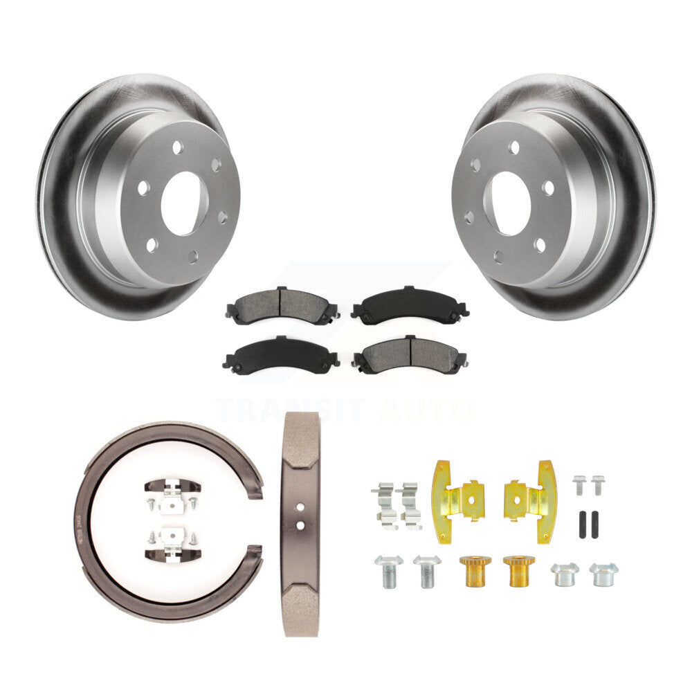 Rear Disc Coated Rotors Semi-Metallic Pads Parking Brake Shoes And Hardware Kit For KGS-103296