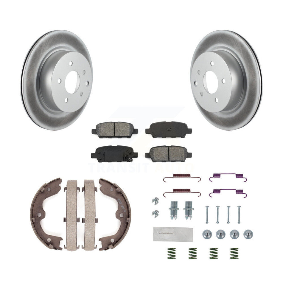 Rear Disc Coated Rotors Semi-Metallic Pads Parking Shoes Hardware Kit For INFINITI Nissan KGS-103311