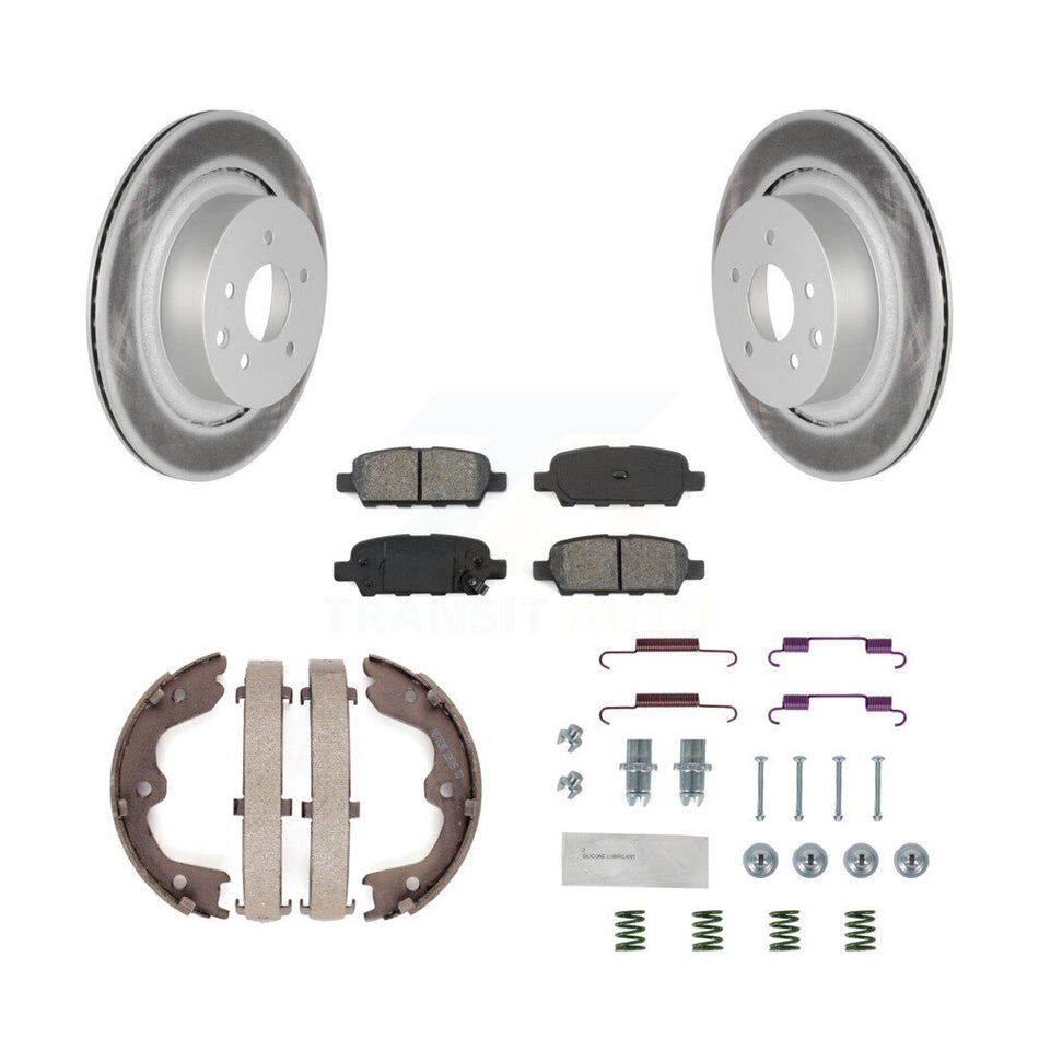 Rear Disc Coated Rotors Semi-Metallic Pads Parking Shoes & Hardware Kit For INFINITI G35 KGS-103312