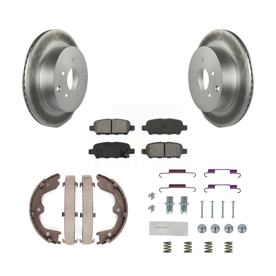 Rear Disc Coated Rotors Semi-Metallic Pads Parking Shoes & Hardware Kit For INFINITI FX35 KGS-103315
