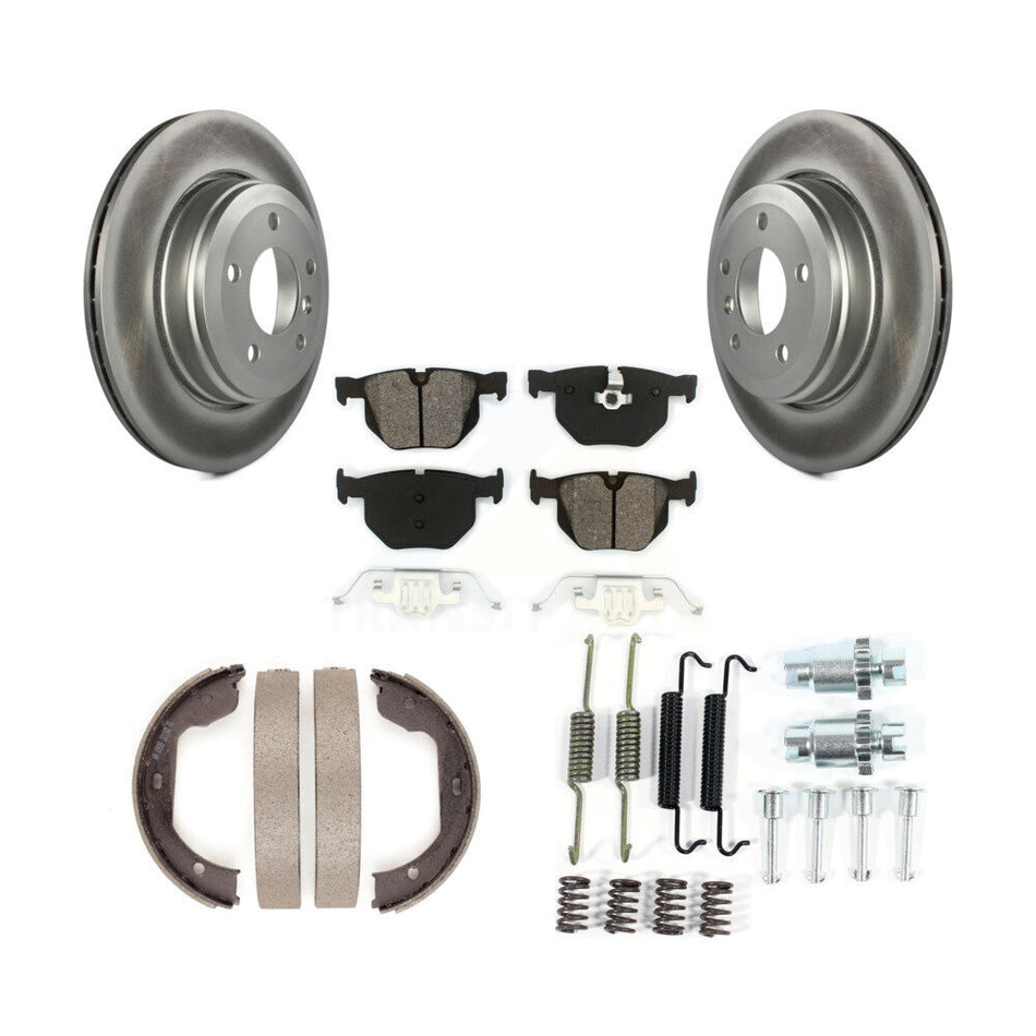 Rear Disc Coated Rotors Semi-Metallic Pads Parking Shoes & Hardware Kit For BMW 530i 525i KGS-103327