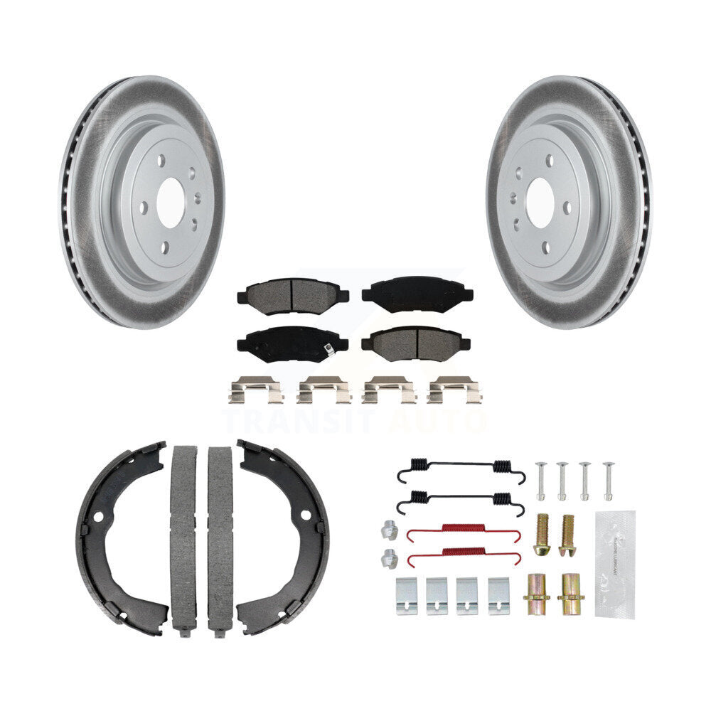Rear Disc Coated Rotors Semi-Metallic Pads Parking Shoes & Hardware Kit For Cadillac CTS KGS-103339