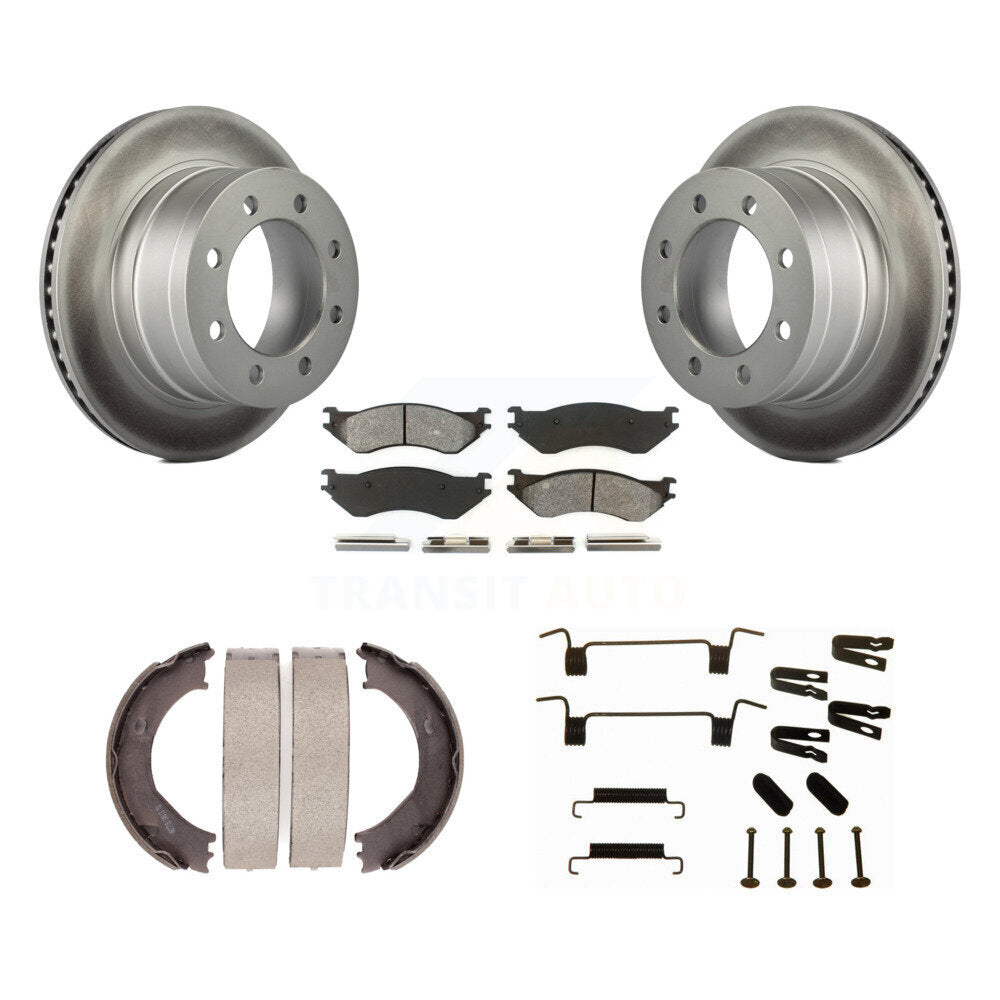 Rear Disc Coated Rotors Semi-Metallic Pads Parking Shoes Hardware Kit For Dodge Ram 2500 KGS-103354