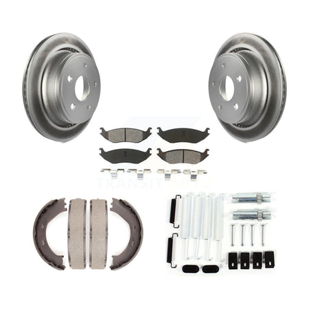 Rear Disc Coated Rotors Semi-Metallic Pads Parking Shoes Hardware Kit For Dodge Ram 1500 KGS-103355