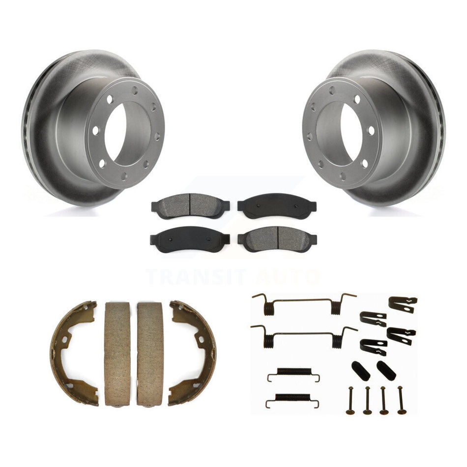 Rear Disc Coated Rotors Semi-Metallic Pads Parking Shoes Hardware Kit For Ford F-350 Duty KGS-103374