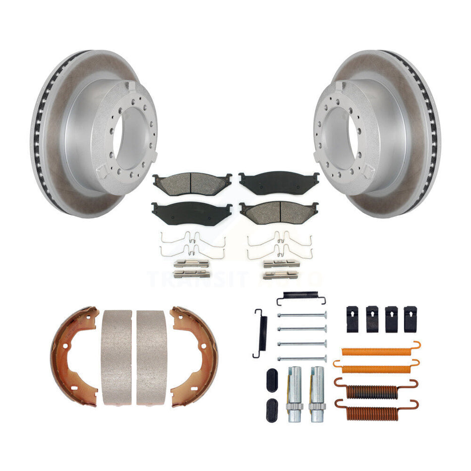 Rear Disc Coated Rotors Semi-Metallic Pads Parking Shoes Hardware Kit For Ford F-450 Duty KGS-103375