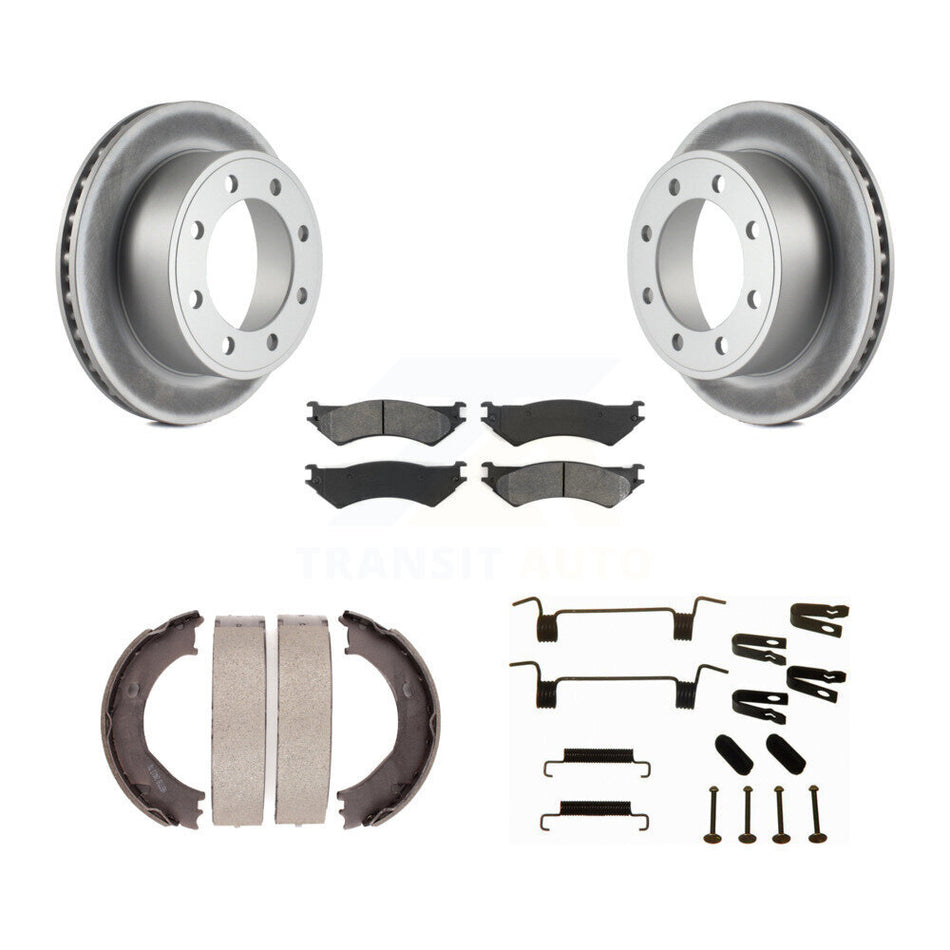 Rear Disc Coated Rotors Semi-Metallic Pads Parking Shoes Hardware Kit For Ford E-350 Duty KGS-103378