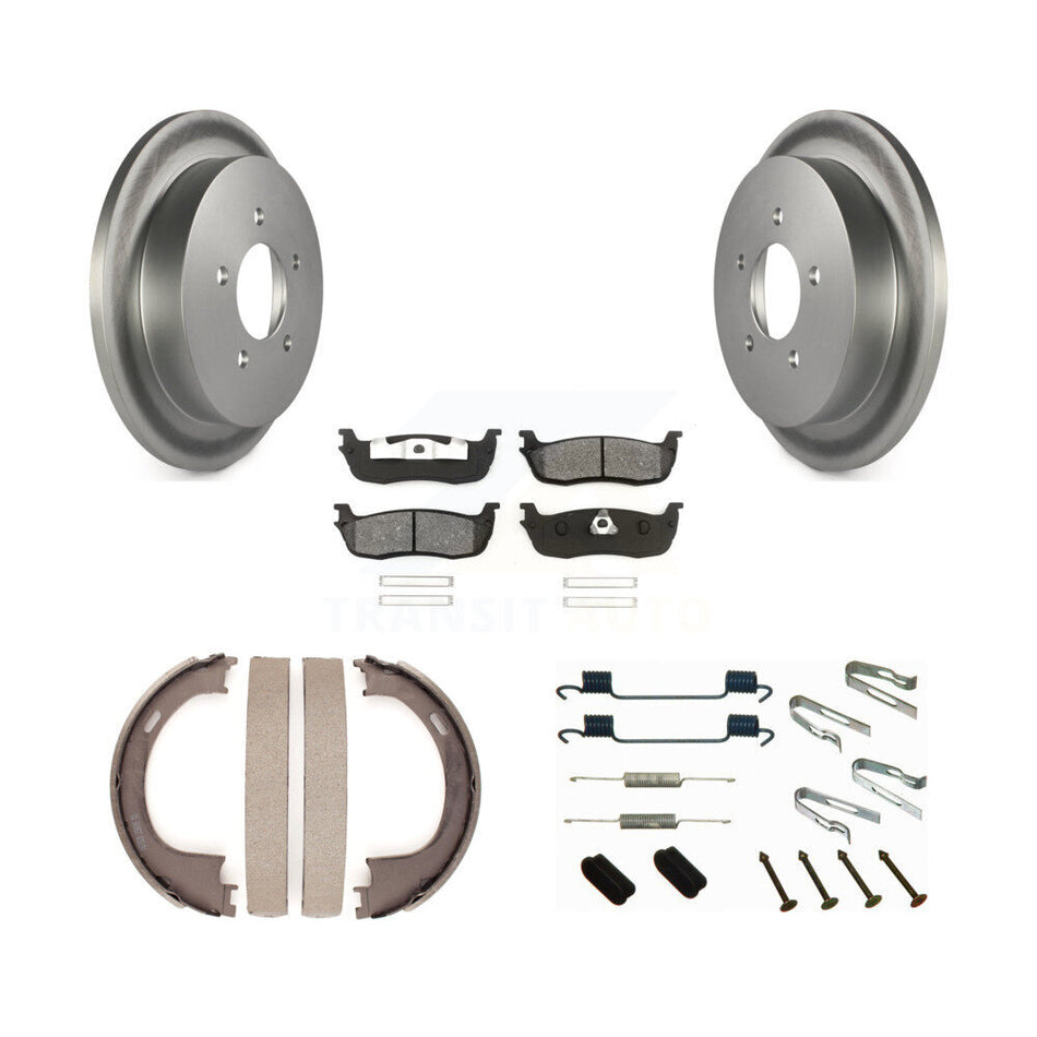 Rear Disc Coated Rotors Semi-Metallic Pads Parking Shoes And Hardware Kit For Ford F-150 KGS-103379