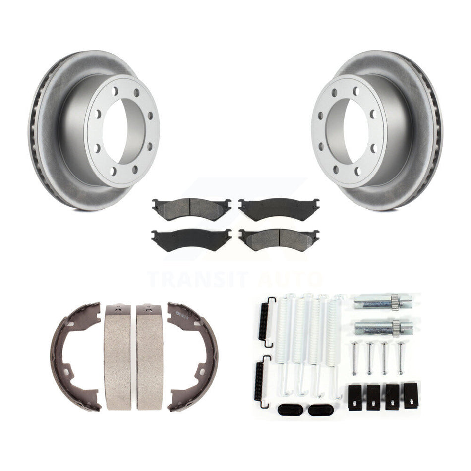 Rear Disc Coated Rotors Semi-Metallic Pads Parking Shoes And Hardware Kit For Ford E-150 KGS-103381