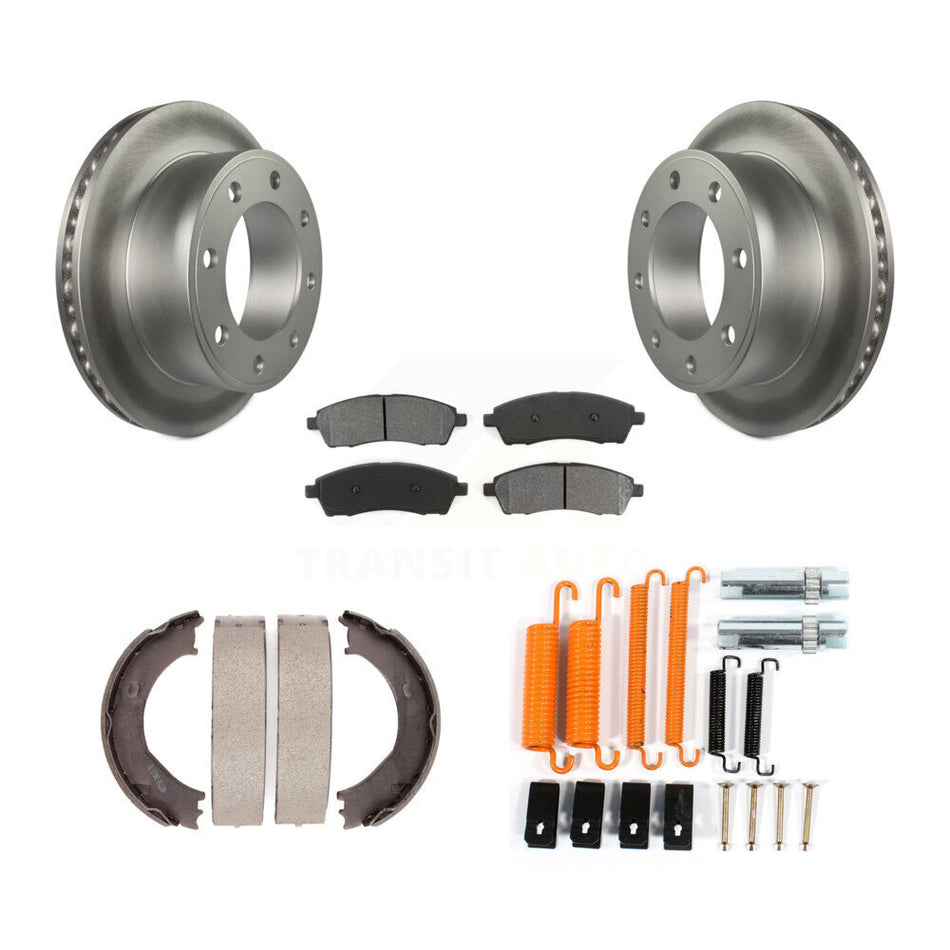 Rear Disc Coated Rotors Semi-Metallic Pads Parking Shoes Hardware Kit For Ford F-350 Duty KGS-103384