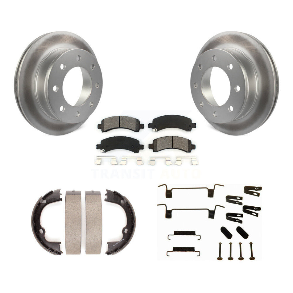 Rear Disc Coated Rotors Semi-Metallic Pads Parking Shoes & Hardware Kit For Chevrolet GMC KGS-103397