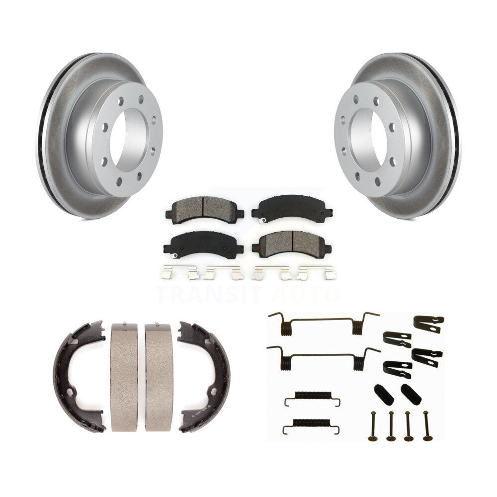 Rear Disc Coated Rotors Semi-Metallic Pads Parking Shoes & Hardware Kit For Chevrolet GMC KGS-103398