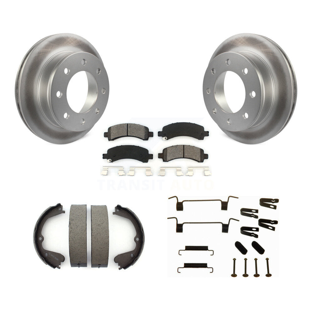 Rear Disc Coated Rotors Semi-Metallic Pads Parking Shoes Hardware Kit For GMC Savana 3500 KGS-103400