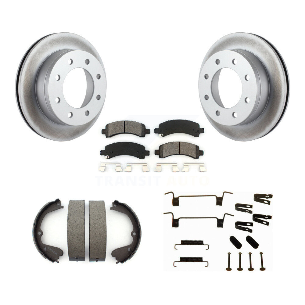 Rear Disc Coated Rotors Semi-Metallic Pads Parking Shoes Hardware Kit For GMC Savana 3500 KGS-103402