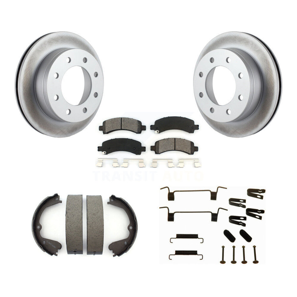 Rear Disc Coated Rotors Semi-Metallic Pads Parking Shoes Hardware Kit For GMC Savana 3500 KGS-103402