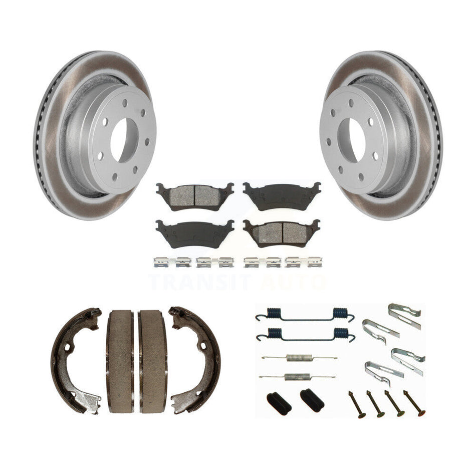 Rear Disc Coated Rotors Semi-Metallic Pads Parking Shoes And Hardware Kit For Ford F-150 KGS-103410