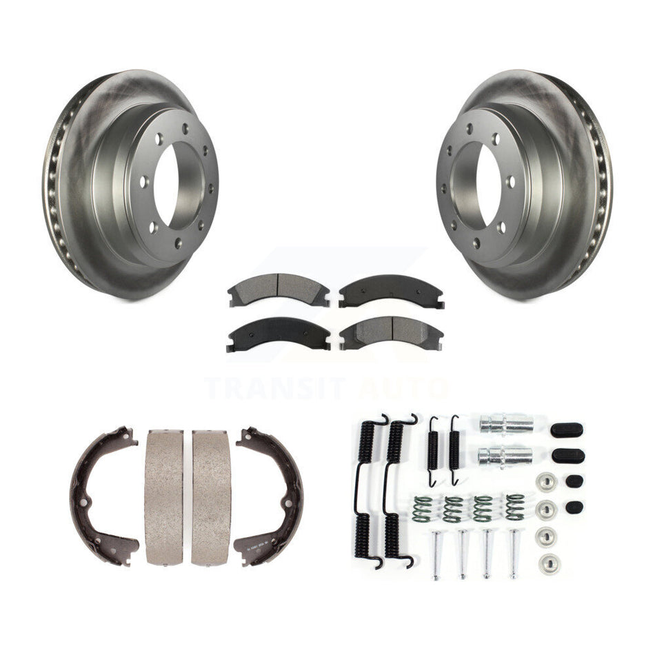 Rear Disc Coated Rotors Semi-Metallic Pads Parking Shoes Hardware Kit For Ford E-350 Duty KGS-103414