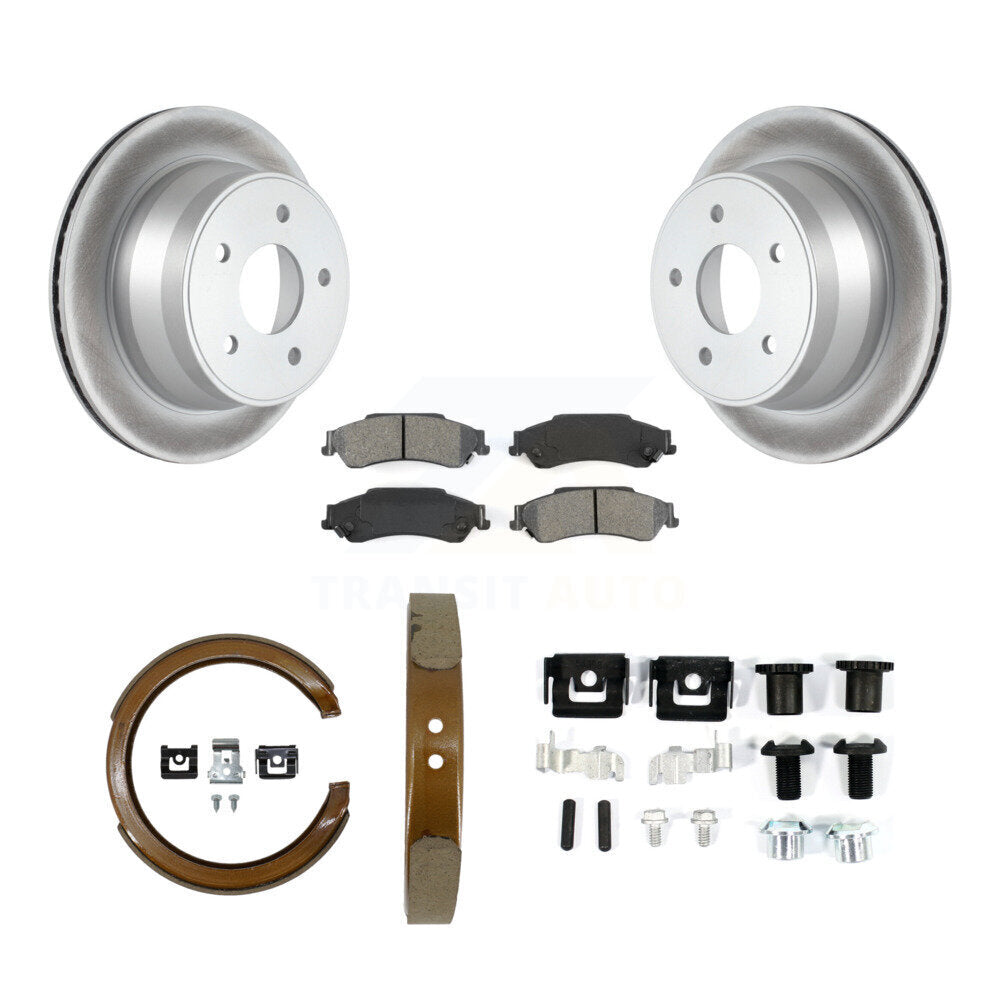 Rear Disc Coated Rotors Semi-Metallic Pads Parking Shoes & Hardware Kit For Chevrolet GMC KGS-103417