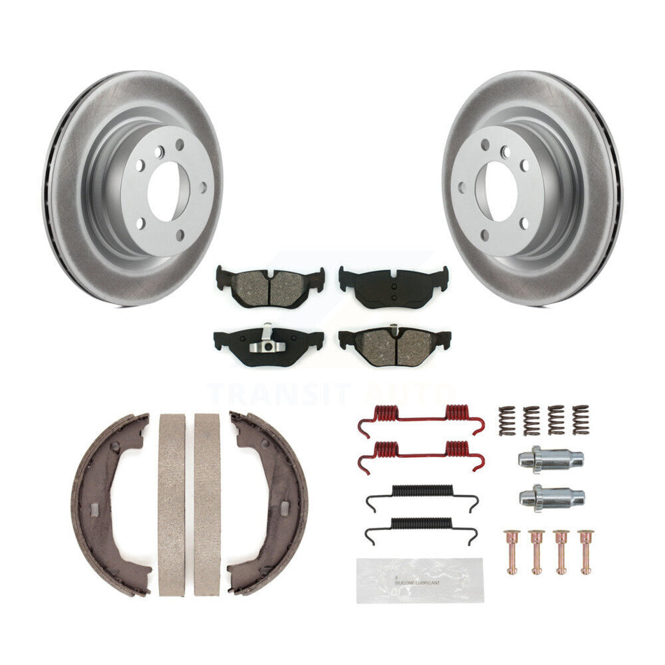 Rear Disc Coated Rotors Semi-Metallic Pads Parking Shoes & Hardware Kit For BMW 328i 325i KGS-103440