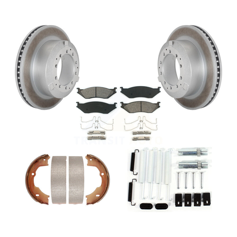 Rear Disc Coated Rotors Semi-Metallic Pads Parking Brake Shoes And Hardware Kit For KGS-103450