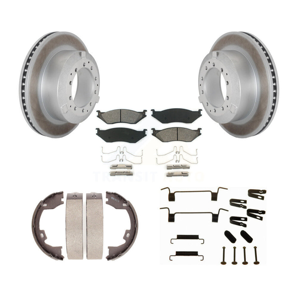 Rear Disc Coated Rotors Semi-Metallic Pads Parking Shoes Hardware Kit For Ford F-450 Duty KGS-103453
