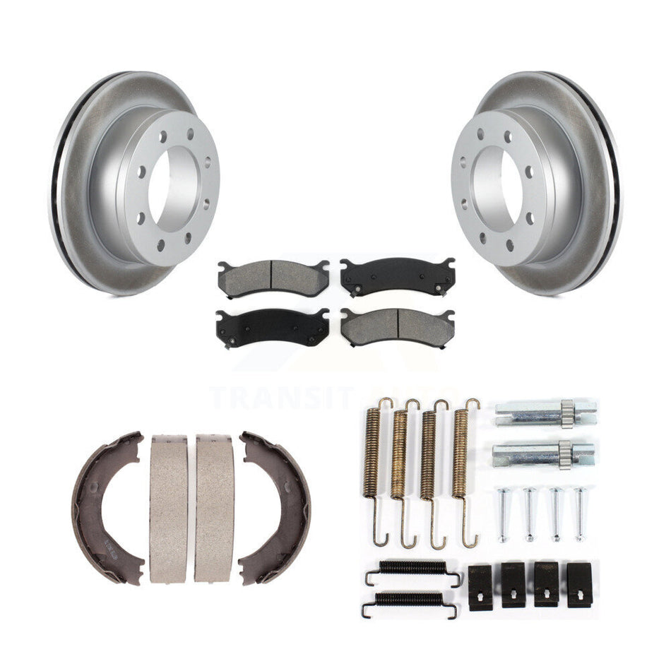 Rear Disc Coated Rotors Semi-Metallic Pads Parking Shoes Hardware Kit For GMC Sierra 3500 KGS-103462