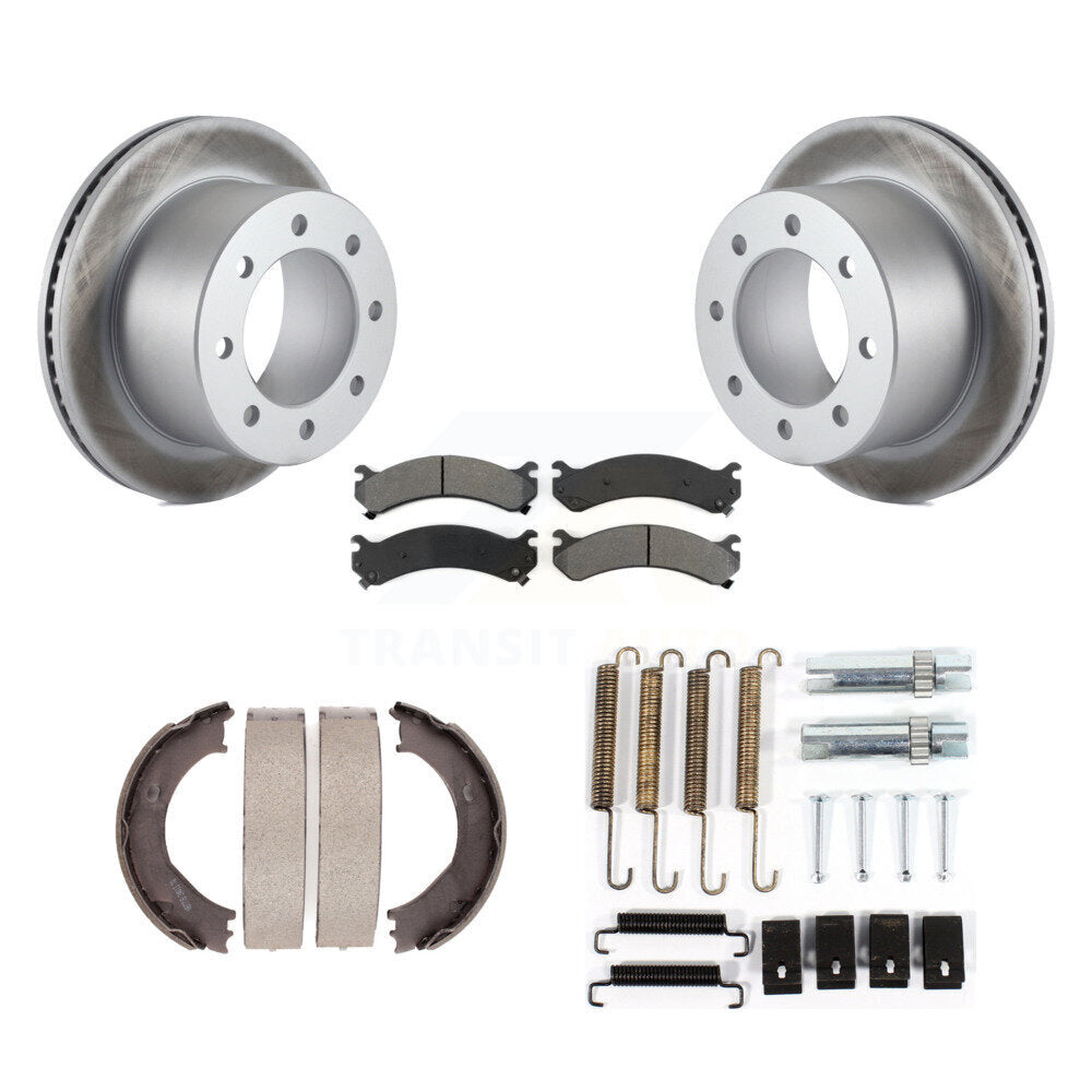 Rear Disc Coated Rotors Semi-Metallic Pads Parking Shoes Hardware Kit For Chevrolet 3500 KGS-103463