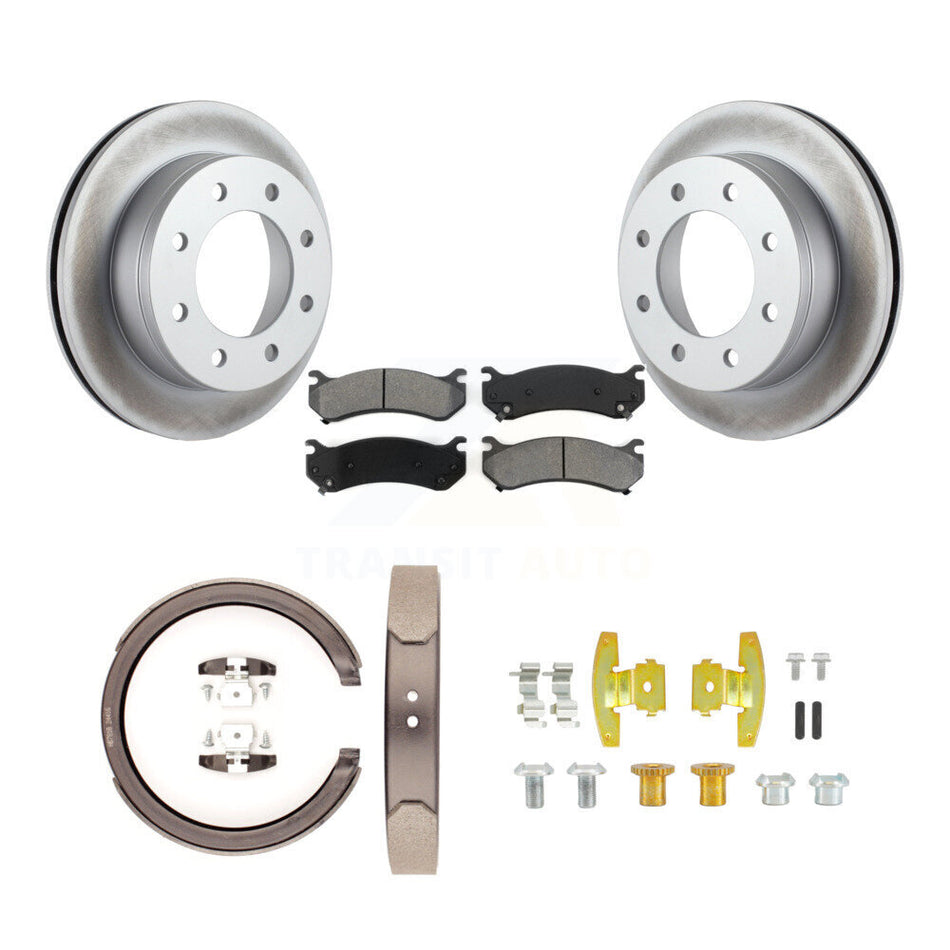 Rear Disc Coated Rotors Semi-Metallic Pads Parking Shoes Hardware Kit For Chevrolet 1500 KGS-103467