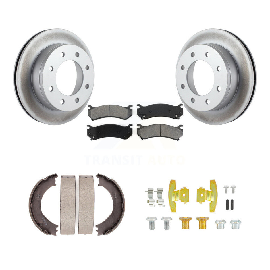 Rear Disc Coated Rotors Semi-Metallic Pads Parking Shoes & Hardware Kit For Chevrolet GMC KGS-103468