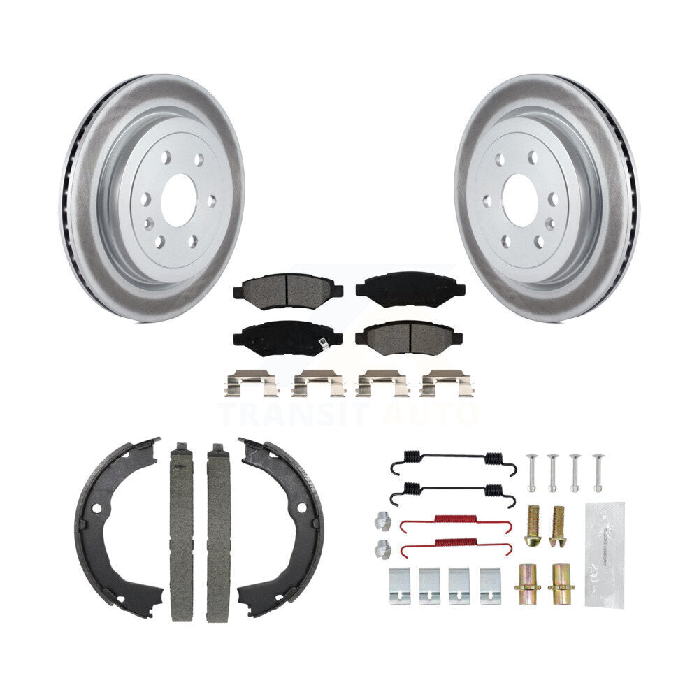 Rear Disc Coated Rotors Semi-Metallic Pads Parking Shoes & Hardware Kit For Cadillac SRX KGS-103472