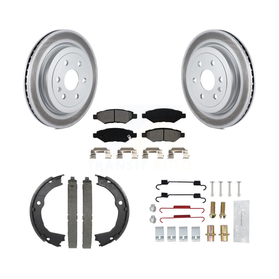 Rear Disc Coated Rotors Semi-Metallic Pads Parking Shoes & Hardware Kit For Cadillac SRX KGS-103472