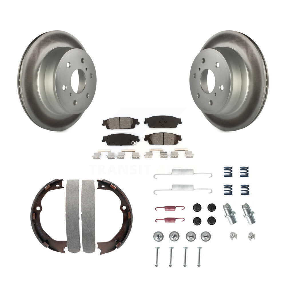 Rear Disc Coated Rotors Semi-Metallic Pads Parking Shoes & Hardware Kit For GMC Chevrolet KGS-103483