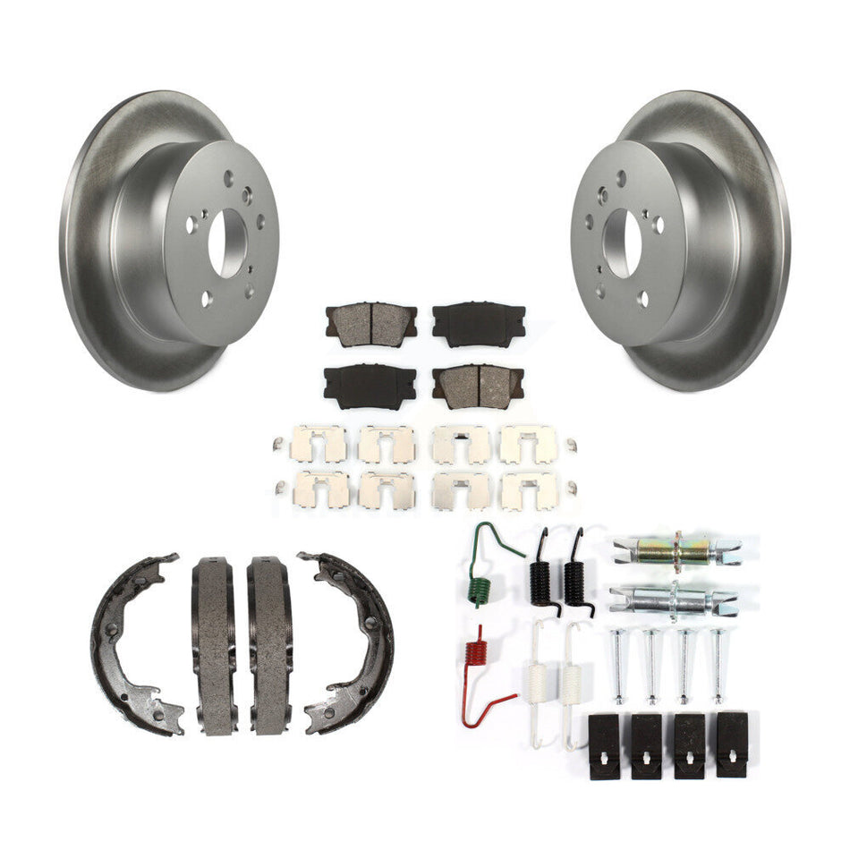 Rear Disc Coated Rotors Semi-Metallic Pads Parking Shoes & Hardware Kit For Toyota Camry KGS-103492
